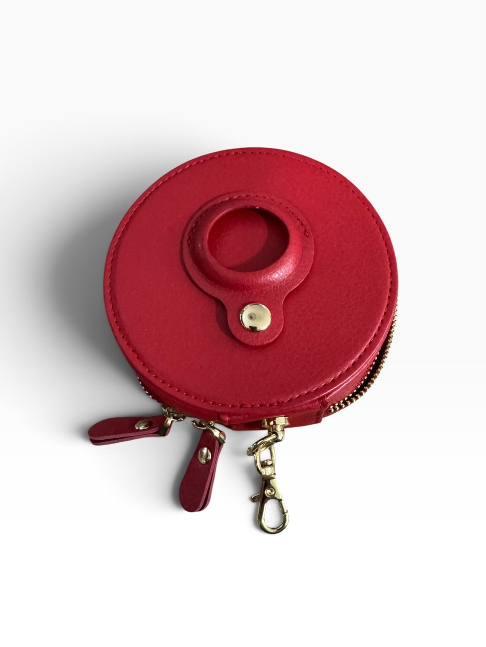 Mini Coin Pouch Red Leather Keychain Gold Clip Mirror Air Tag holder